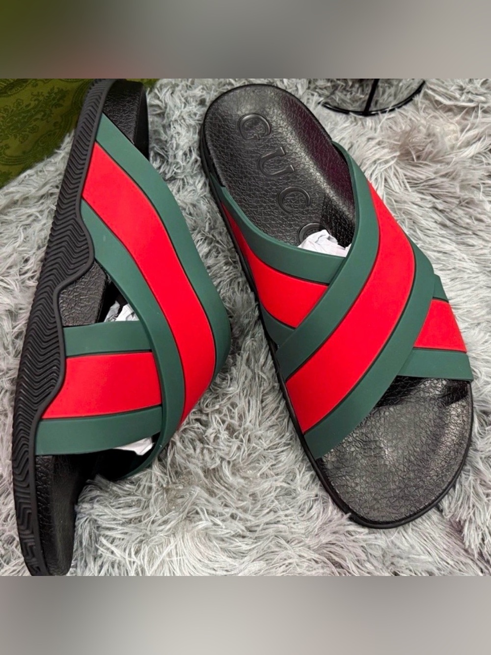 Gucci Red and Green Crisscross Slide Sandals
